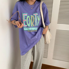 Real price ~ Korean loose and versatile color letter printed round neck short sleeve T-shirt for women