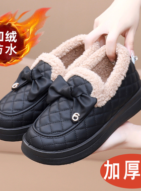 秋冬款女棉鞋老北京布鞋女鞋加绒加厚保暖雪地靴女一脚蹬皮面棉鞋