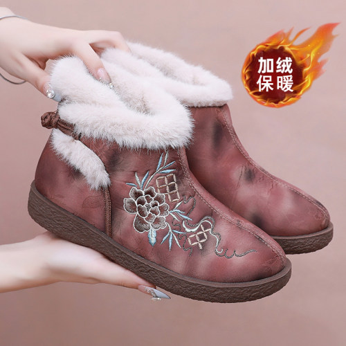 民族风绣花加绒加厚棉靴