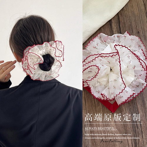 撞色边蕾丝发饰清新小碎花