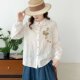 时尚 女2026春新款 百搭宽松彩扣上衣 纯镂空刺绣翻领衬衫 法式