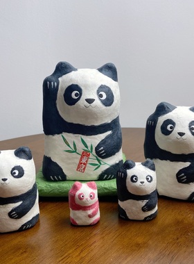 进口知日社日本高崎大门屋手工和纸套娃招财猫柴犬大熊猫摆件礼物