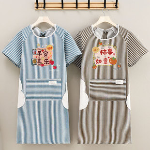 时尚 印字 棉麻男女透气围裙家用做饭餐饮围腰防油污耐脏坎肩半袖