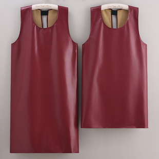 pu皮革马甲厨房加长加肥网红围裙防水防油洗车洗碗做饭工作服定制