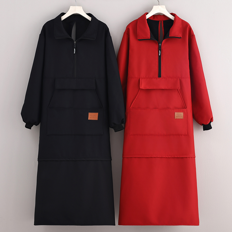 加绒加厚保暖罩衣特长时尚新款家用厨房围裙防油污户外园艺工作服