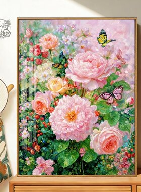 森系蝶恋花十字绣新款高颜值唯美牡丹花卉线绣客厅玄关diy手工绣