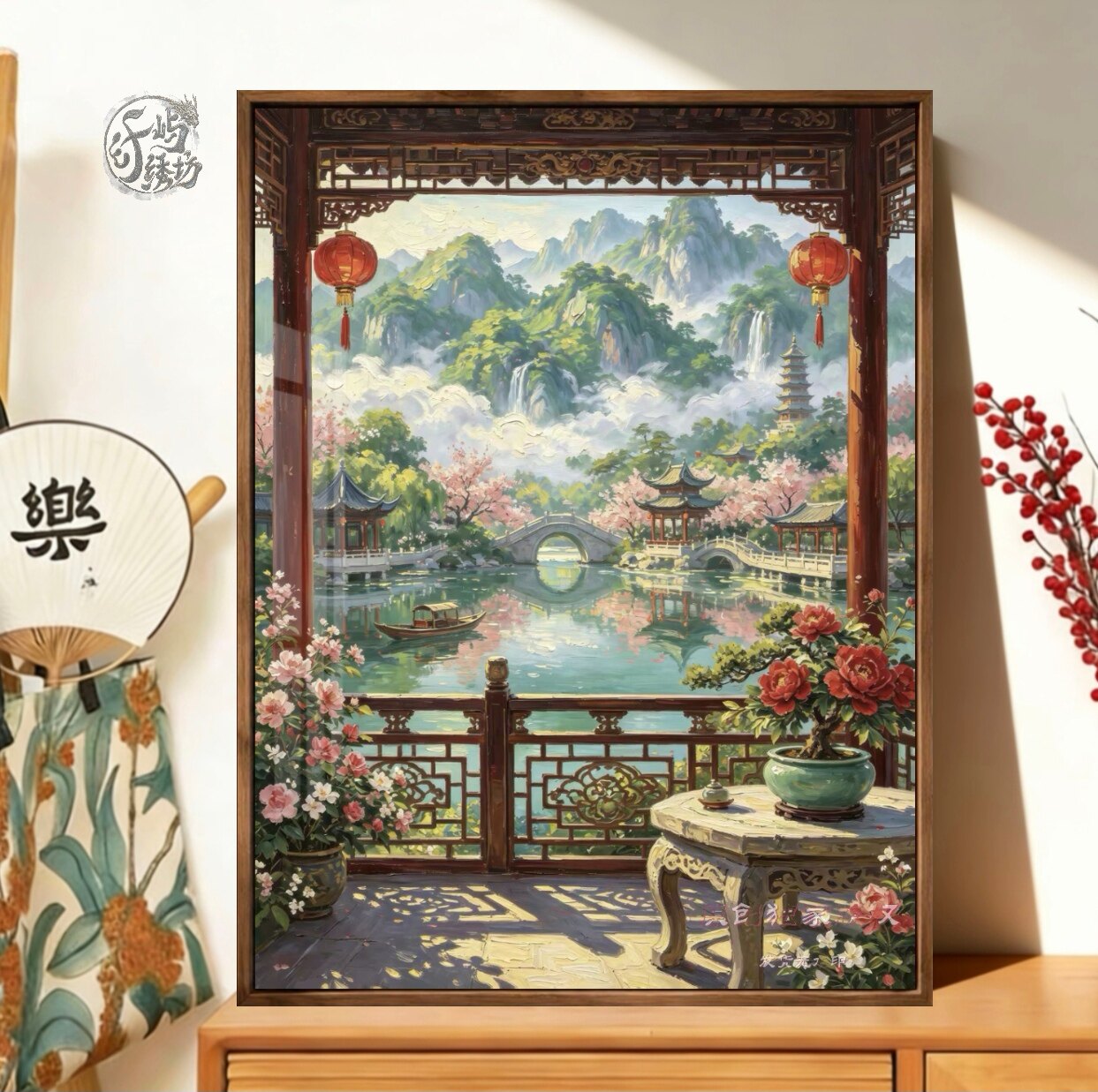 国风山水庭院十字绣新款原创亭台楼阁风景线绣客厅玄关diy手工绣