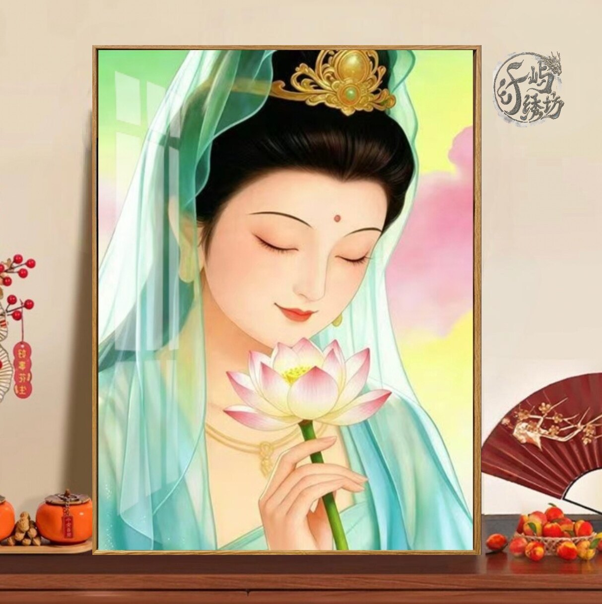 青衣观音菩萨十字绣新款高级感国风人物画像线绣客厅玄关diy刺绣