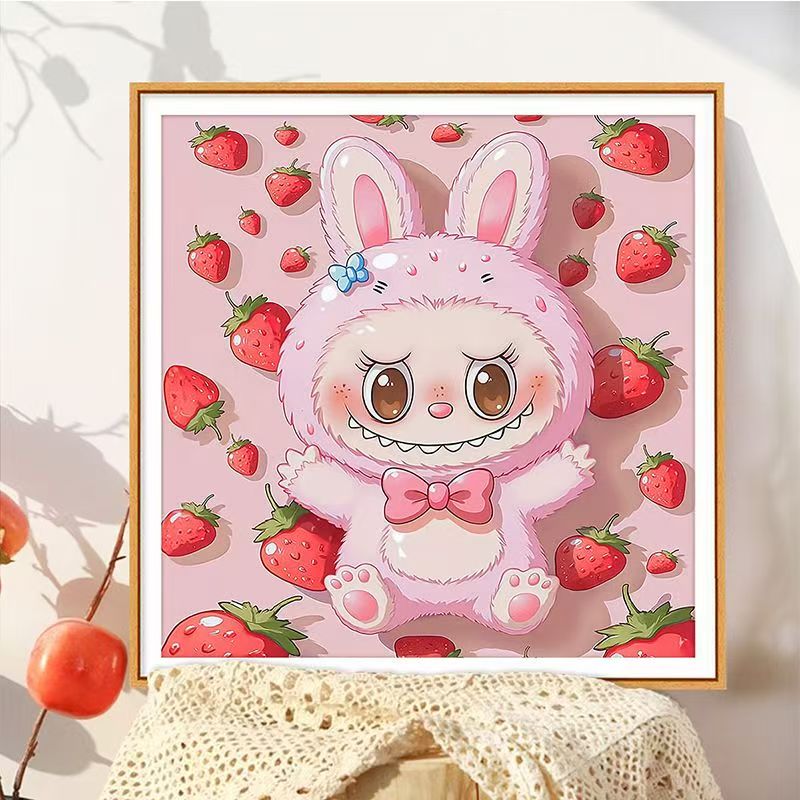 草莓拉布布十字绣新款高颜值治愈可爱线绣客厅儿童卧室手工绣diy
