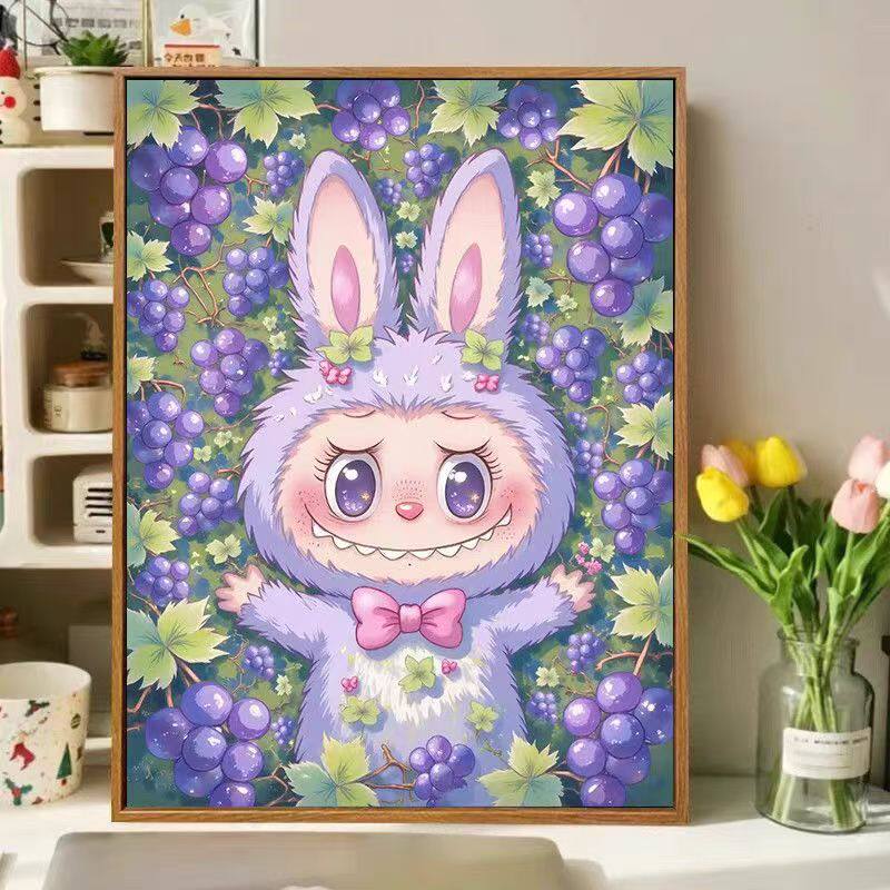 国潮拉布布十字绣新款卡通可爱线绣客厅儿童卧室手工diy刺绣葡萄