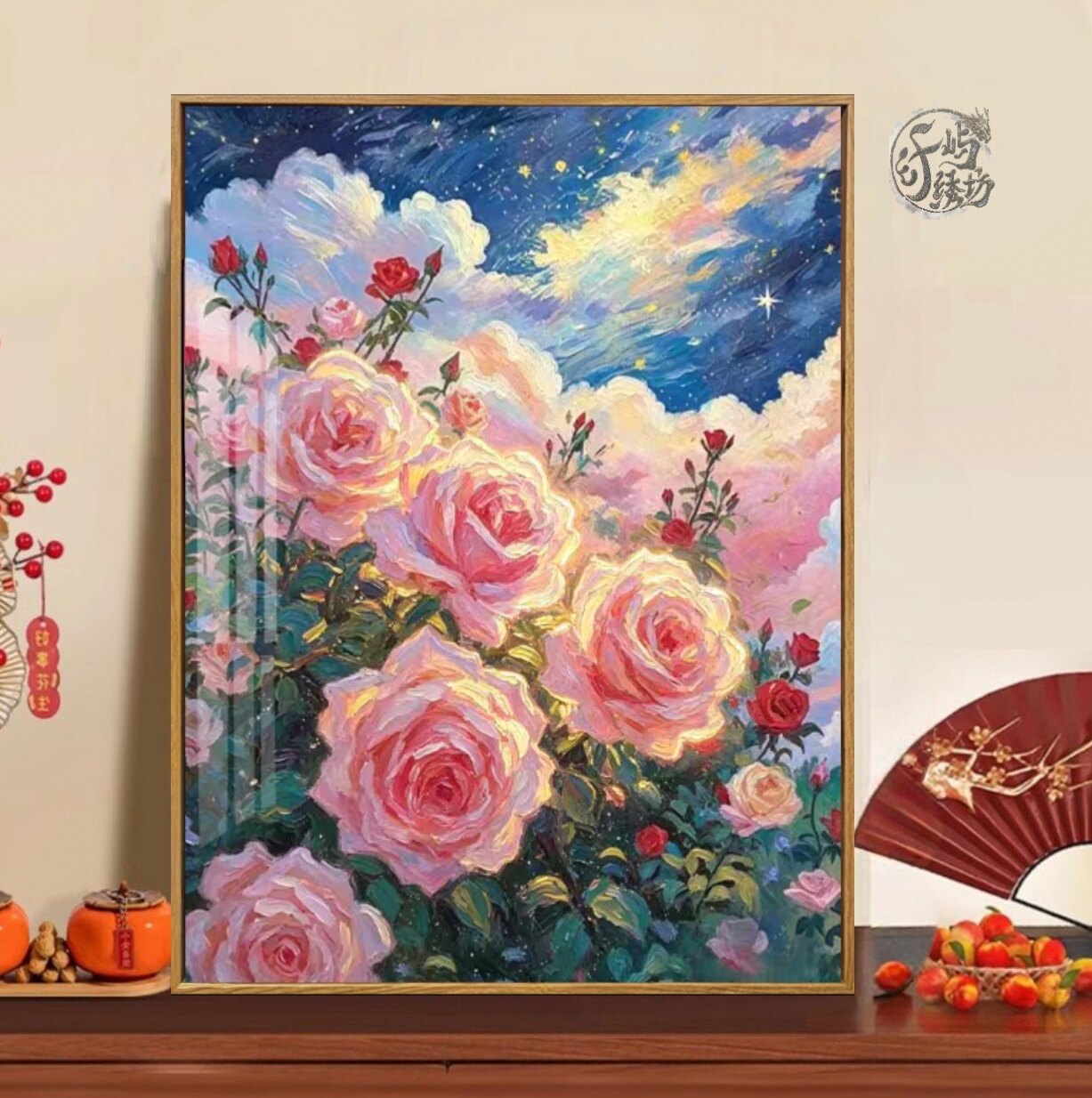 星空粉玫瑰十字绣新款高级感ins治愈系花卉绣客厅玄关手工diy刺绣