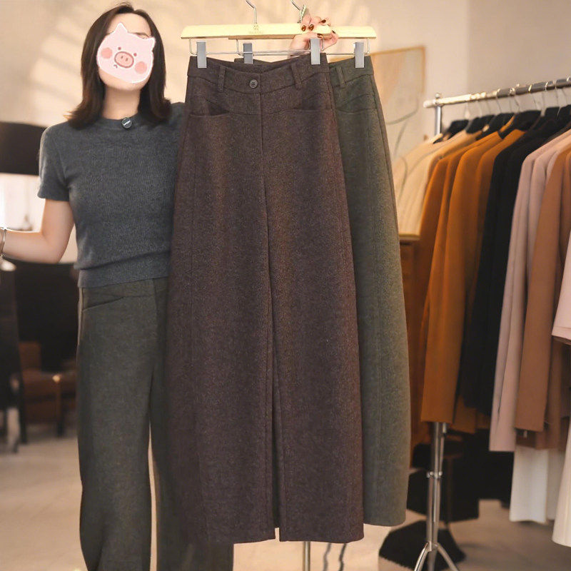 乌木棕加绒西装裤女2025新款冬季宽松垂感休闲弯刀毛呢镰刀阔腿裤,女装/女士精品,休闲裤,淘宝优惠券,粉丝福利购,淘宝优惠卷
