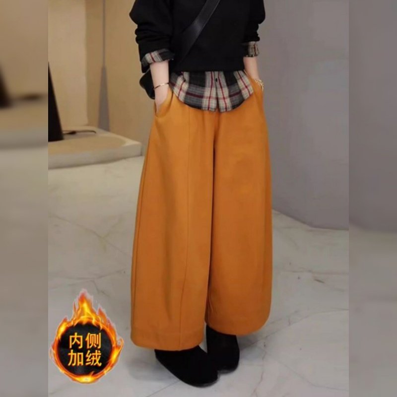 姜黄色加绒毛呢弯刀阔腿裤女2025秋冬爆款高腰垂感显瘦直筒西装裤,女装/女士精品,休闲裤,淘宝优惠券,粉丝福利购,淘宝优惠卷