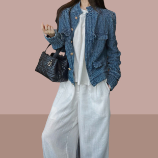 蓝色牛仔小香风外套女秋季 高级感超好看小个子早秋上衣 2025年新款
