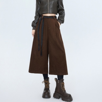 25美拉德穿搭棕色裤子八分阔腿裤