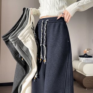 小个子阔腿香蕉裤 松紧腰抽绳直筒运动裤 女秋冬款 藏青色休闲弯刀裤