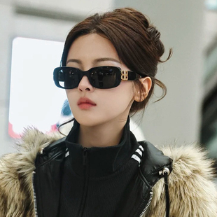 杨超越同款墨镜女款高级感双B长方形小框小脸黑色老钱风太阳眼镜