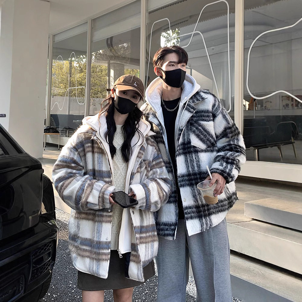 男士秋冬美式假两件格子夹克