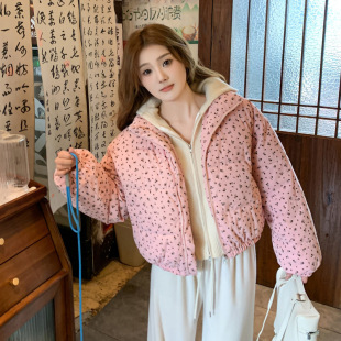 棉衣女短款2026冬新款韩版宽松羽绒棉服清新甜美学生碎花面包服潮