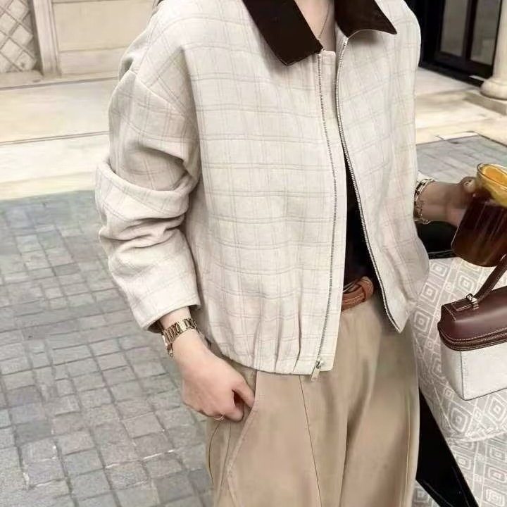 韩系复古翻领拉链显瘦轻薄棉衣女