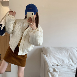 新款韩版轻薄短款棉服女秋感百搭通勤夹棉外套潮黑色