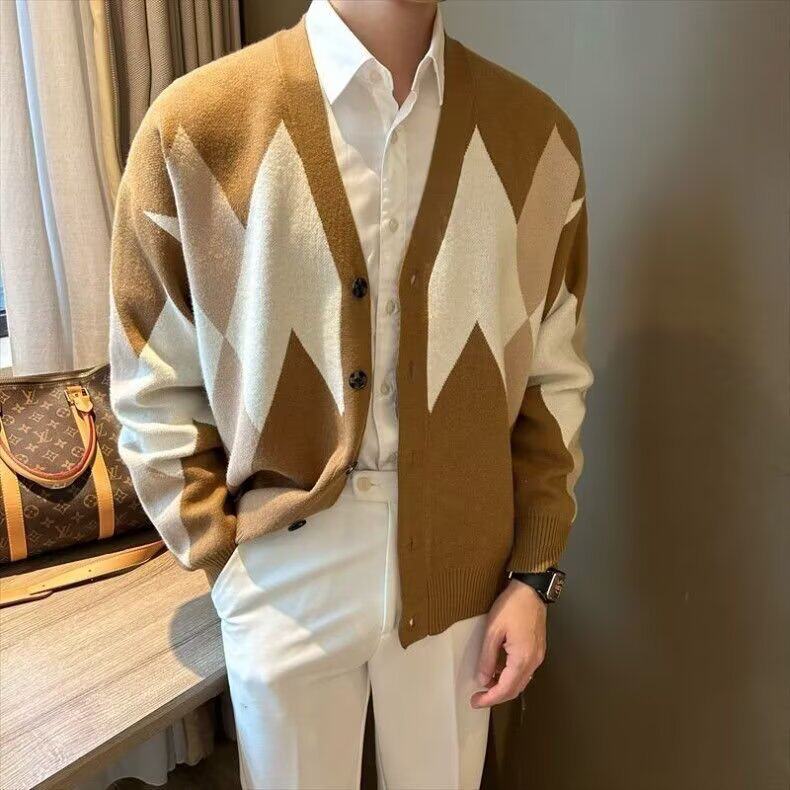 秋冬季V领开衫毛衣服男时尚百搭针织衫休闲商务毛衫痞帅大码男装