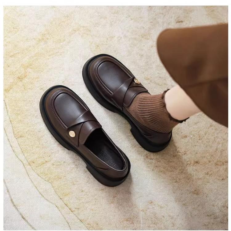 真皮乐福鞋新款厚底棕色小皮鞋