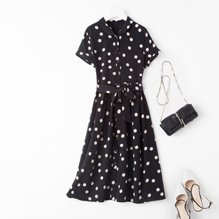 波点裙子100%桑蚕丝收腰裙 长裙女装 重磅真丝连衣裙女2020新款 时尚