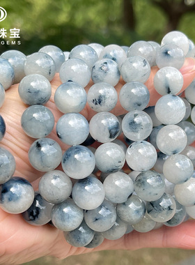 晶德珠宝   天然飘花蓝兔毛水晶手链圆珠男女款礼品厂家直销