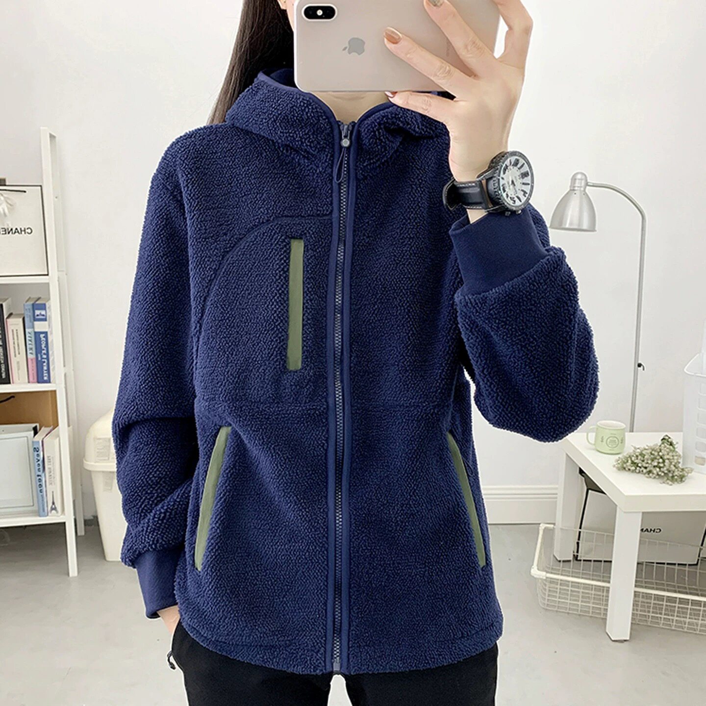 户外休闲衣女秋冬季加绒加厚保暖连帽宽松卫衣运动抓绒衣外套男