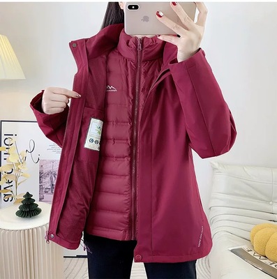 风雪狼羽绒内胆三合一冲锋衣女士2025新款可拆卸防风防水保暖外套