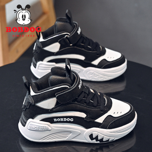 巴布豆官方男童运动鞋秋冬季儿童皮面防水休闲鞋高帮轻便女童板鞋