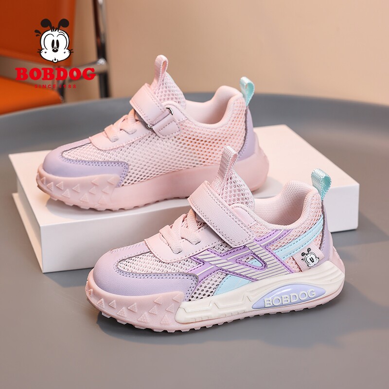 巴布豆女童夏季运动鞋2026新款软底防滑镂空单网小学生户外休闲鞋
