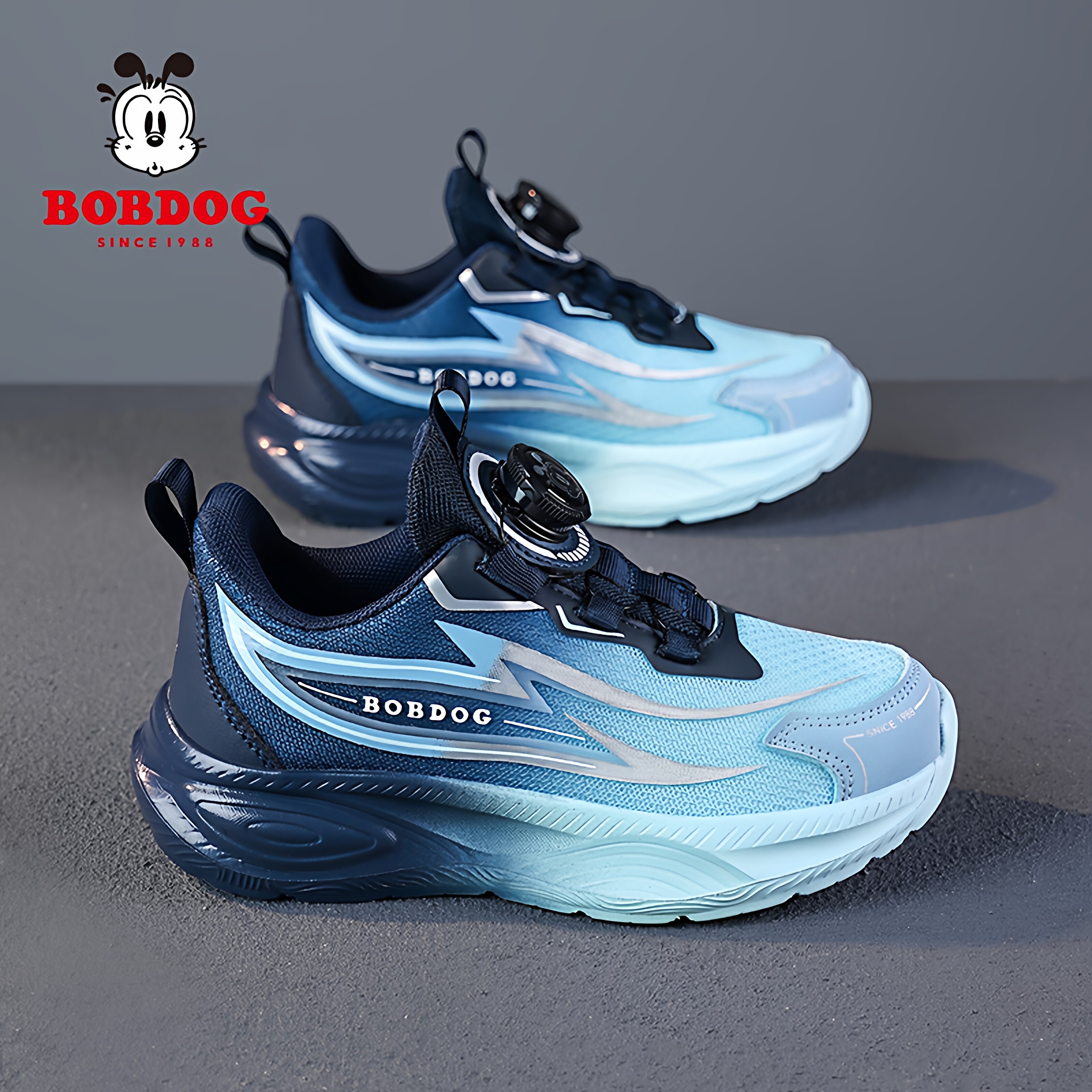 巴布豆男童运动鞋子春秋季网面透气防臭防滑轻便旋转扣儿童跑步鞋