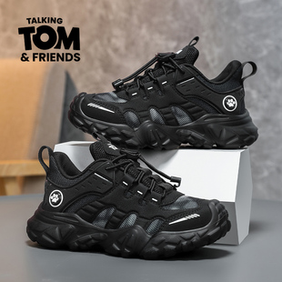 汤姆猫儿童运动鞋2026新款男童网面透气防臭轻便女童黑色老爹鞋