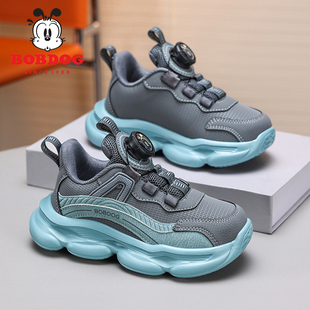 巴布豆男童运动鞋2025新款秋冬季皮面防水小学生户外儿童跑步鞋潮