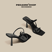 佩丹妮名媛风性感黑色高跟凉鞋 女2025方头细跟高跟凉拖鞋 女夏外穿