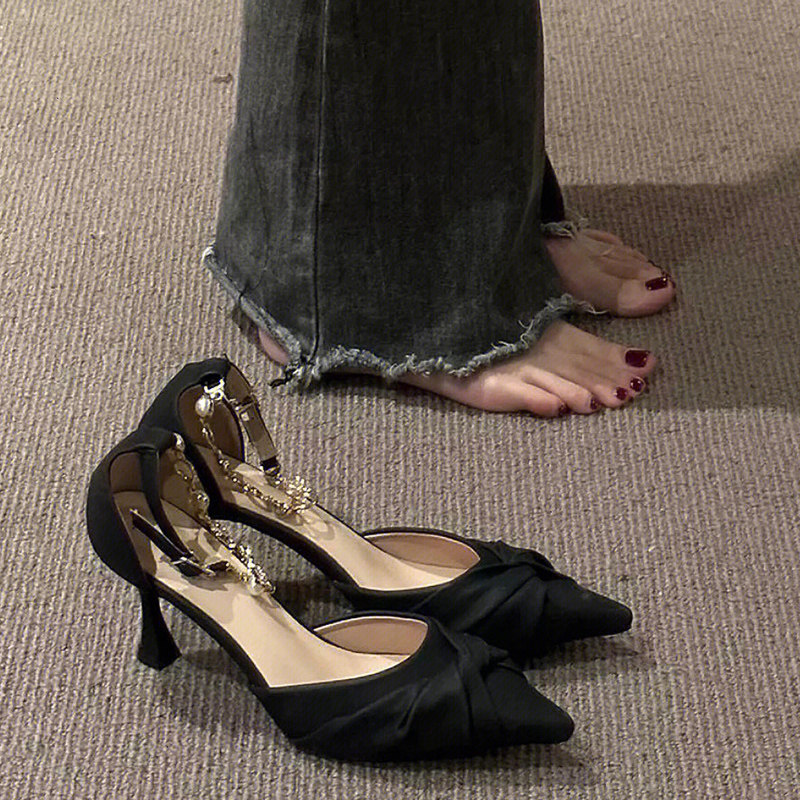 单鞋韩版链子黑色高跟女1