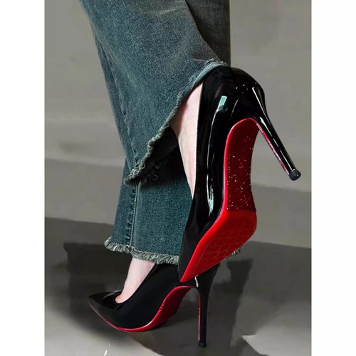 尖头单鞋水钻红底高跟鞋女