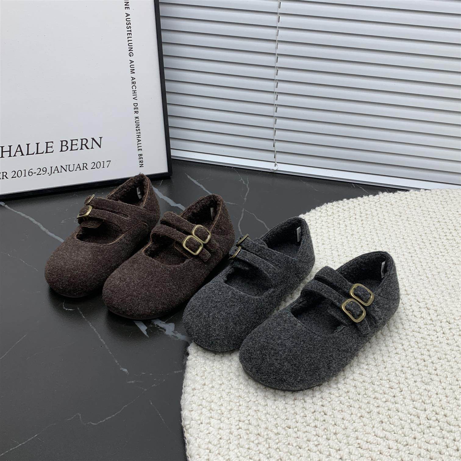 灰色防滑保暖玛丽珍毛毛鞋女冬外穿棉鞋2025新款加绒平底豆豆单鞋,女鞋,玛丽珍鞋,淘宝优惠券,粉丝福利购,淘宝优惠卷