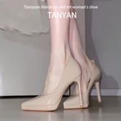 春秋真皮细跟气质御姐性感尖头单鞋 裸色防水台高跟鞋 女2025年新款