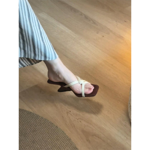 羊皮版~法式粗跟凉拖鞋女夏外穿高级感配裙子不累脚气质高跟鞋