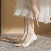 绝美法式 香槟色婚鞋 女小众高级感气质珍珠成人礼高跟鞋 新款 伴娘鞋