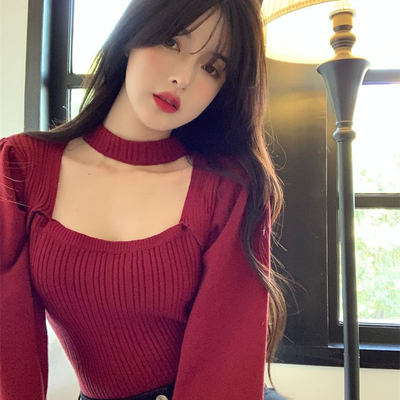 圣诞新年红针织毛衣女内搭