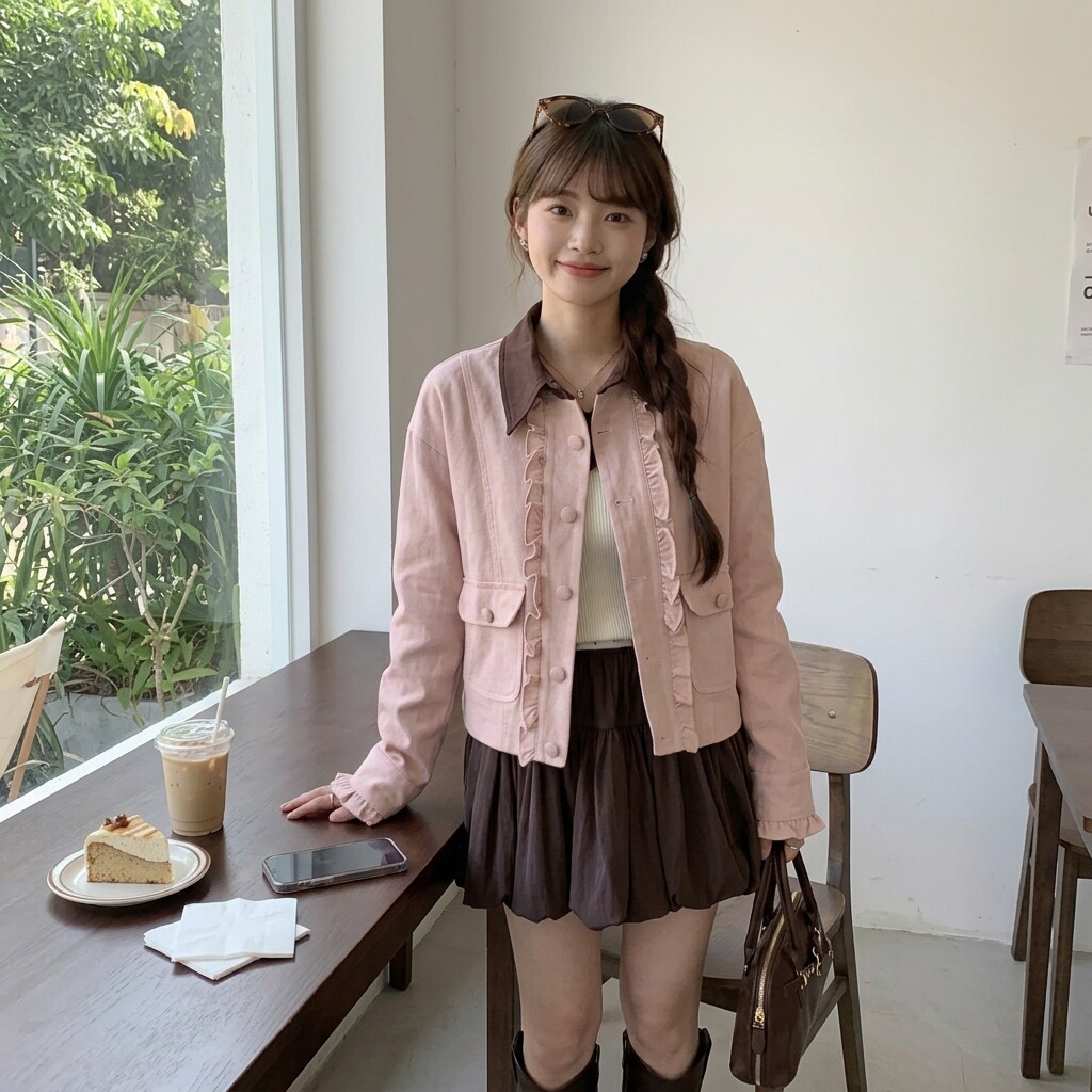 miu系甜美粉色麂皮显瘦外套