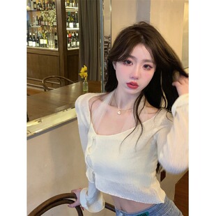 辣妹镂空毛衣针织衫女2025春秋新款设计感小众上衣两件套装爆款