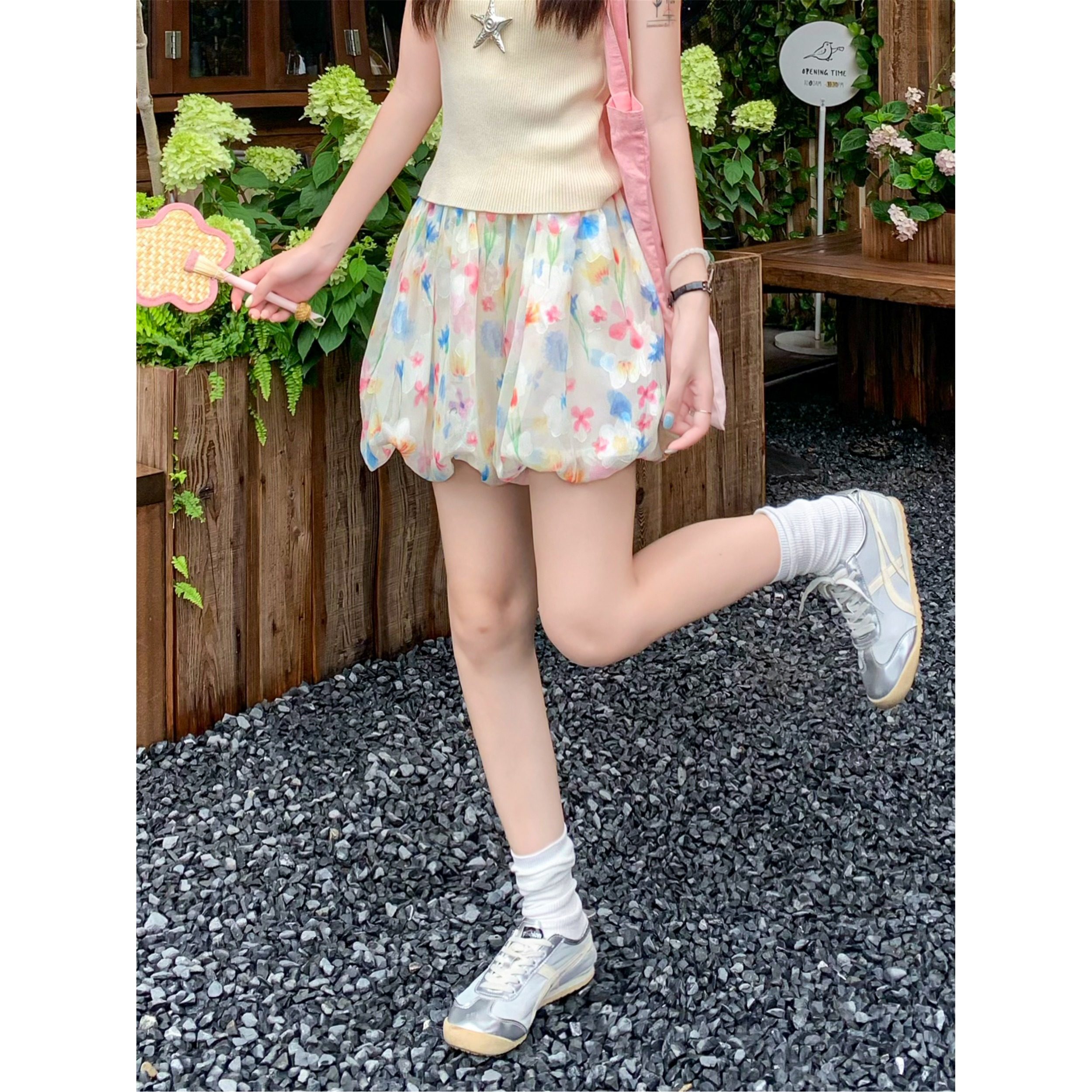 冰丝碎花花苞裤女短裤夏季薄款
