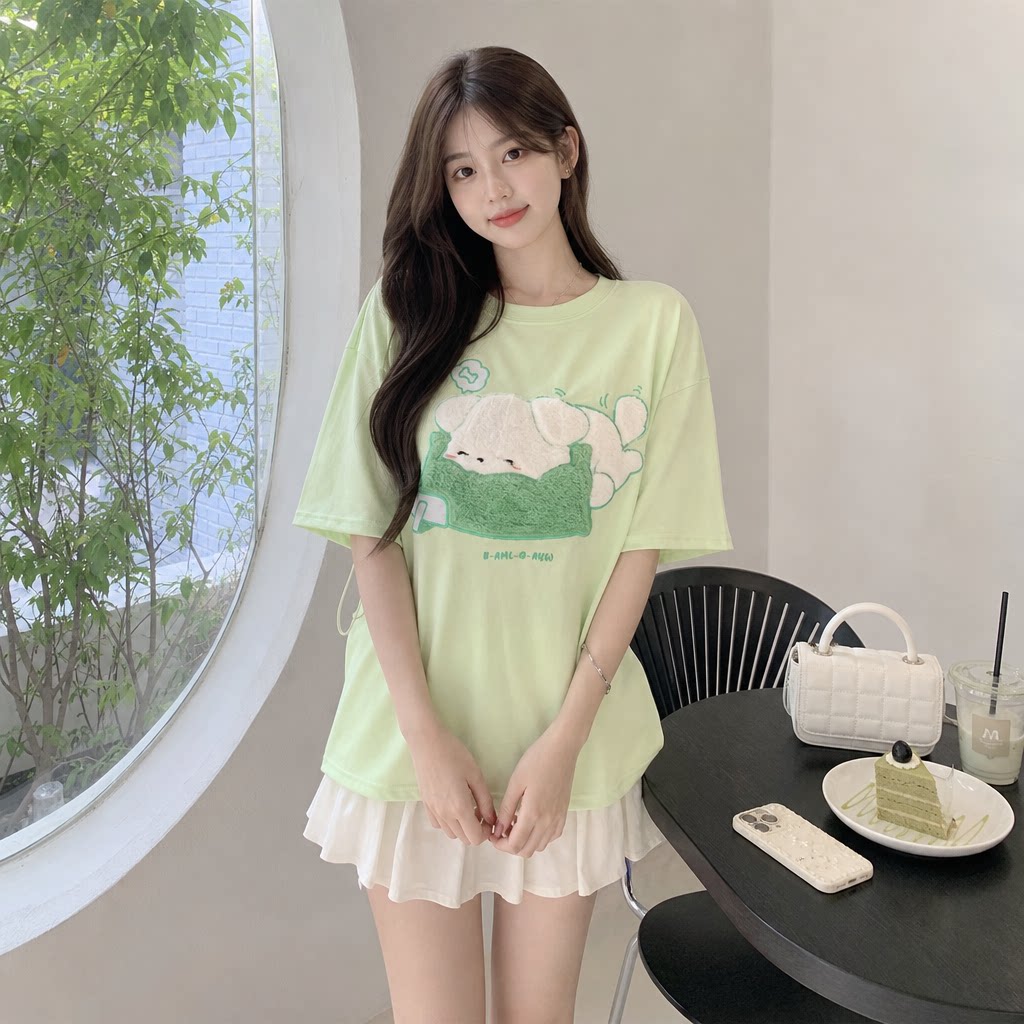 大码300斤纯棉小狗短袖T恤女