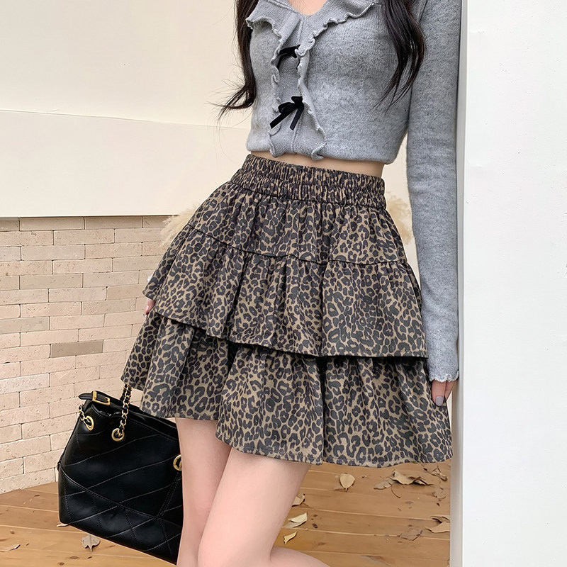 美式辣妹豹纹蛋糕高腰显瘦短裙