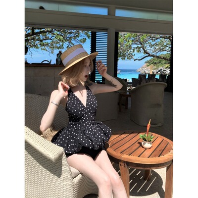 荷叶边挂脖波点吊带背心女外穿夏花苞蓬蓬抹胸v领小上衣泰式绝美